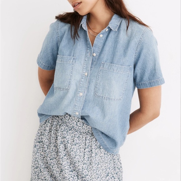 Madewell Denim Short-Sleeve Button-Up Short in Brickton wash - size XL - Picture 1 of 9